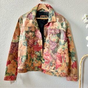 NEW Mira Flores Santa Fe 100% Leather Floral Print Jacket Size XL Western